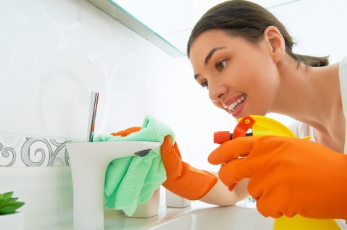 Cleaner checking equipment and preparing for a safe cleaning task
